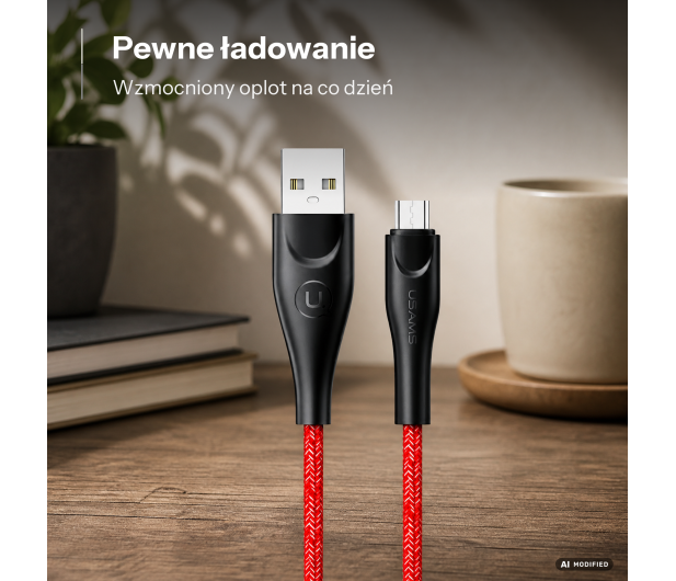 USAMS Kabel pleciony U41 microUSB 1m 2A czerwony - 1569115 - zdjęcie 2